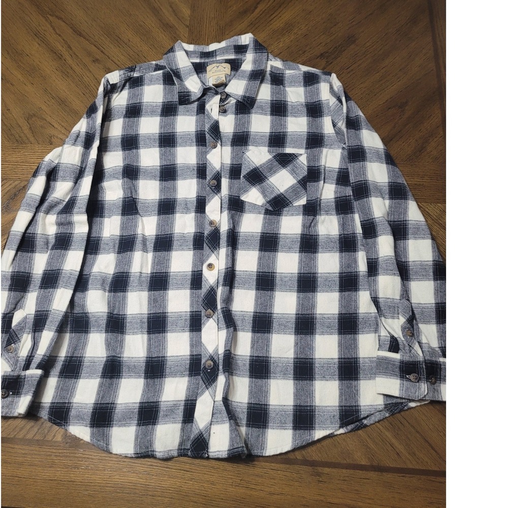 Blue Mountain Mens XL Navy Blue White Plaid Flannel Button Down Shirt Cotton - Picture 8 of 8